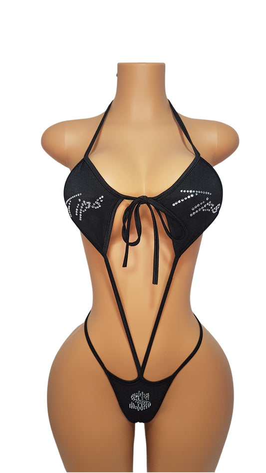 Rhinestone TIPS One Piece - Black