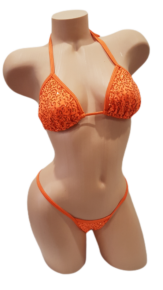 Sequin Tback Gstring Bikini - Orange