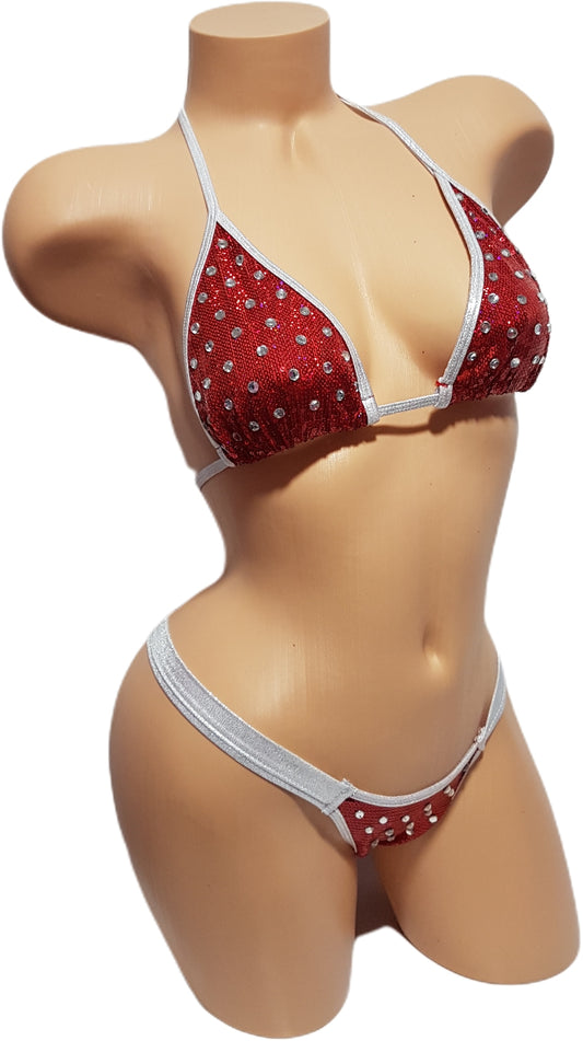 Christmas - Sequin Rhinestone Studded Thong & Bra Set